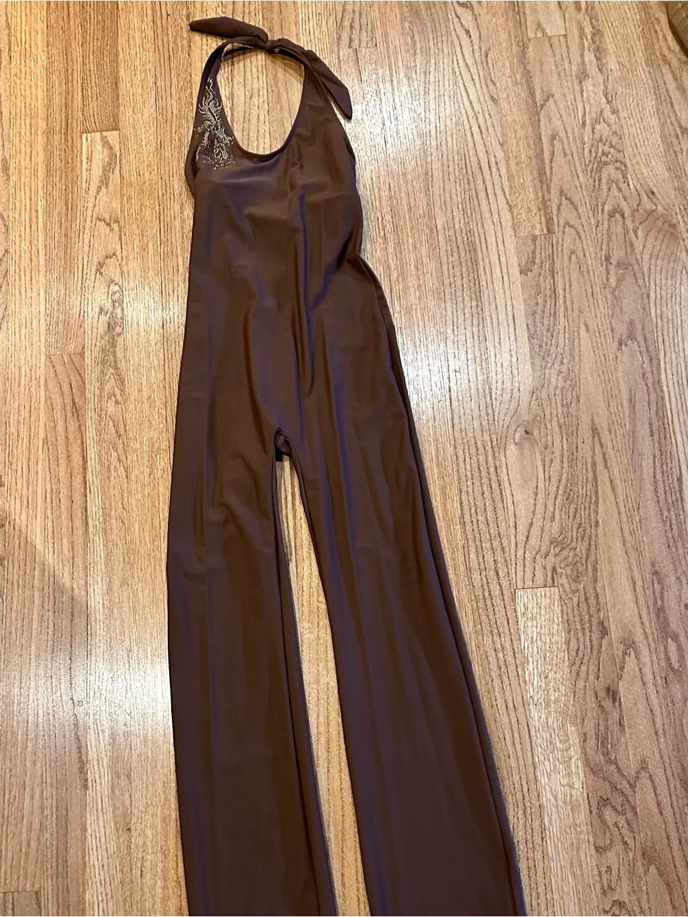 Brown Halter Wide-Leg Jumpsuit with Halter Tie
